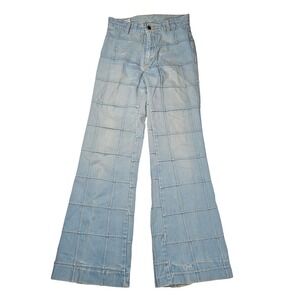 Brittania Vintage 70s Patchwork Window Pane Bell Bottom Flare Bootcut Jeans XS/S